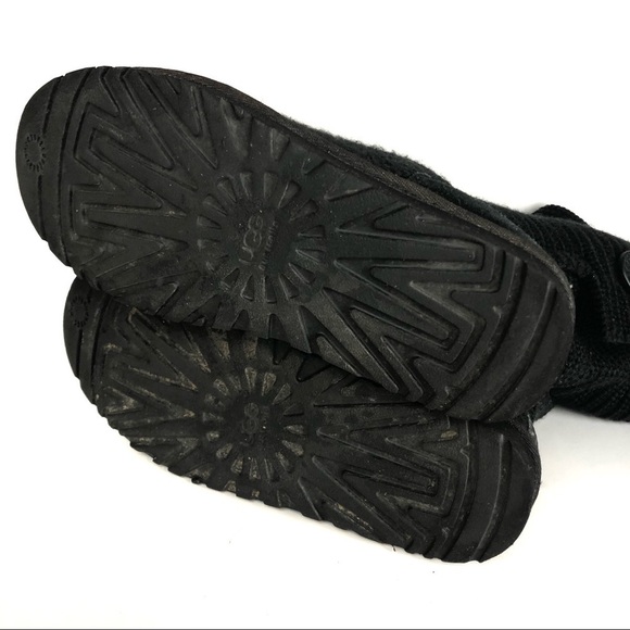 UGG Women’s Crochet Shearling Classic Cardy Black Knit Fold Over Button Boots - Picture 8 of 9